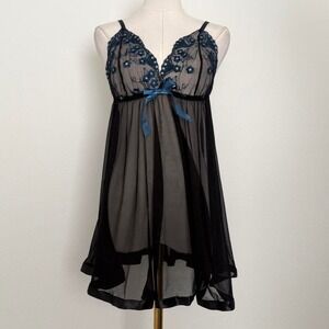 Fairy Core Sheer Whimsygoth Embroidered Dark Romance Sz L Slip Y2K